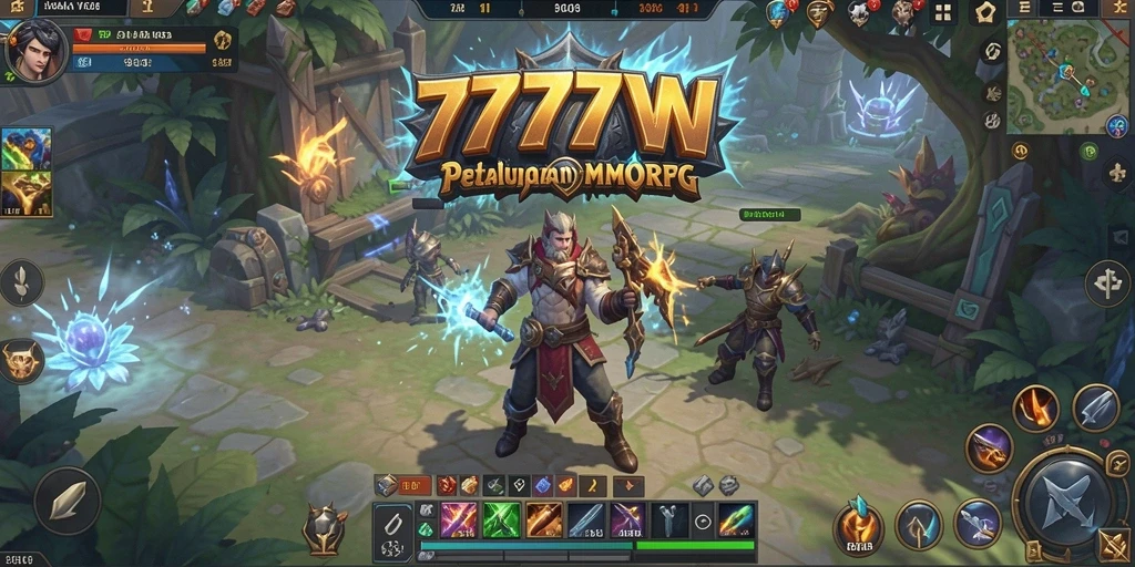 Tampilan gameplay MMORPG 7777W yang menakjubkan dan mendebarkan.