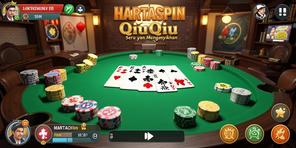 Screenshot gameplay HARTASPIN yang menampilkan keseruan QiuQiu.