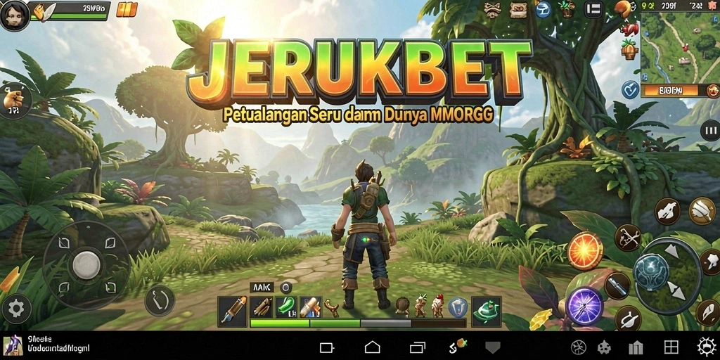Screenshot gameplay JERUKBET menampilkan pertarungan epik dan pemandangan yang indah.