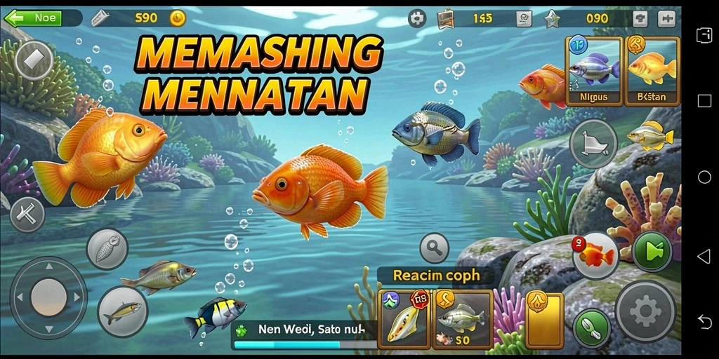 Tampilan gameplay memancing yang realistis di S80 dengan berbagai jenis ikan.