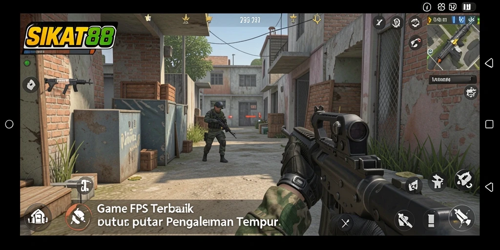 Tampilan gameplay menegangkan dari SIKAT88, aksi tembak-menembak yang intens.