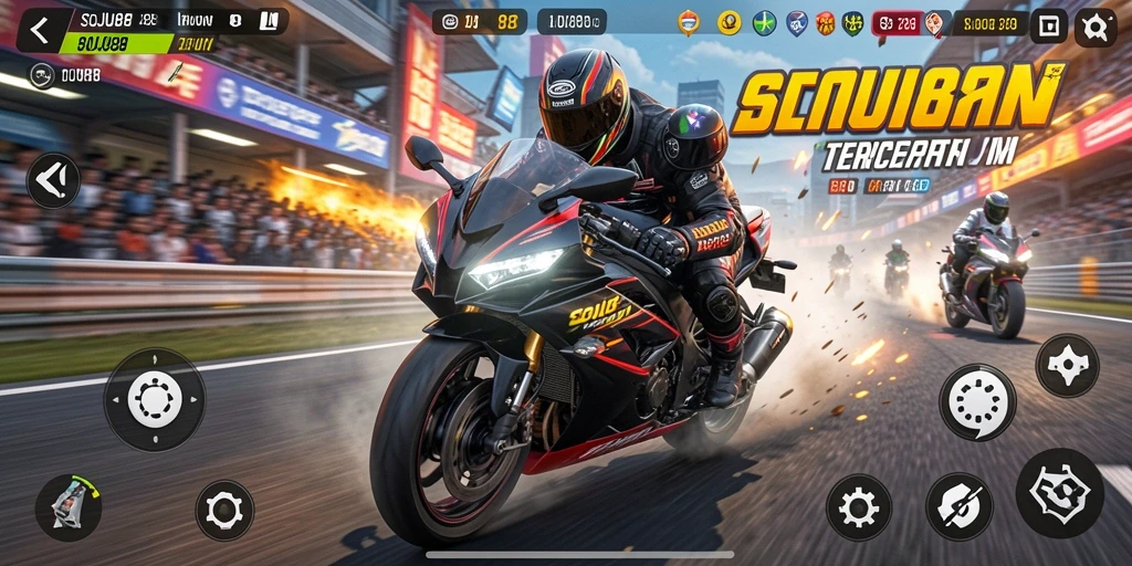 Tampilan gameplay SOJU88 dengan balapan motor yang menegangkan.