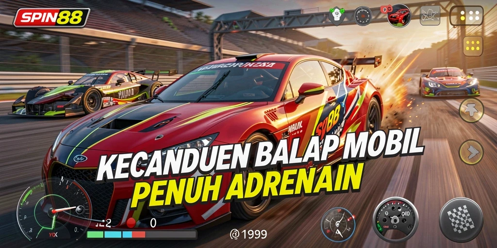 Tangkapan layar menunjukkan aksi balapan mendebarkan di SPIN88.