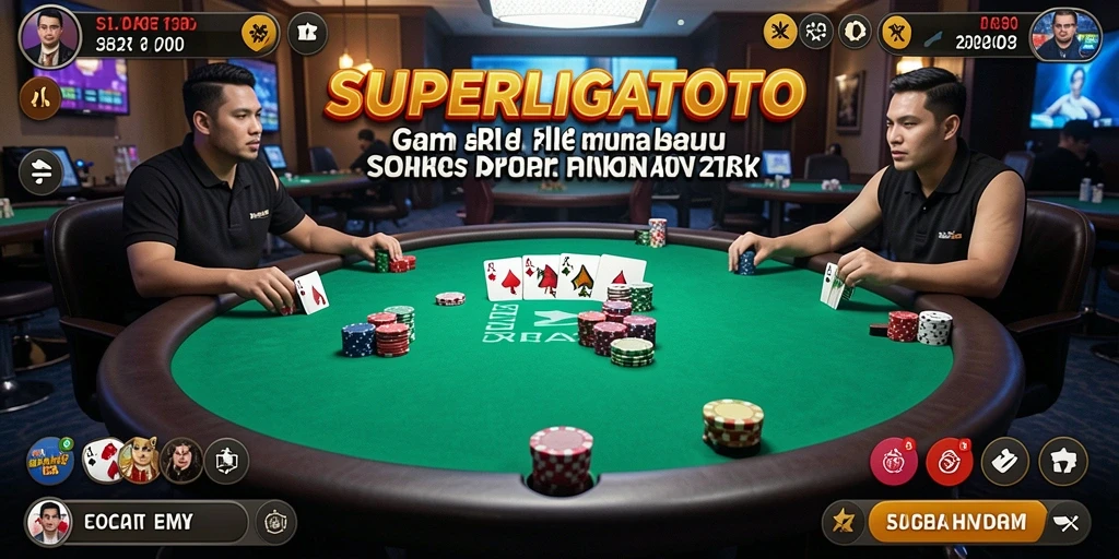 Tampilan gameplay seru di SUPERLIGATOTO dengan suasana Poker yang mendebarkan.