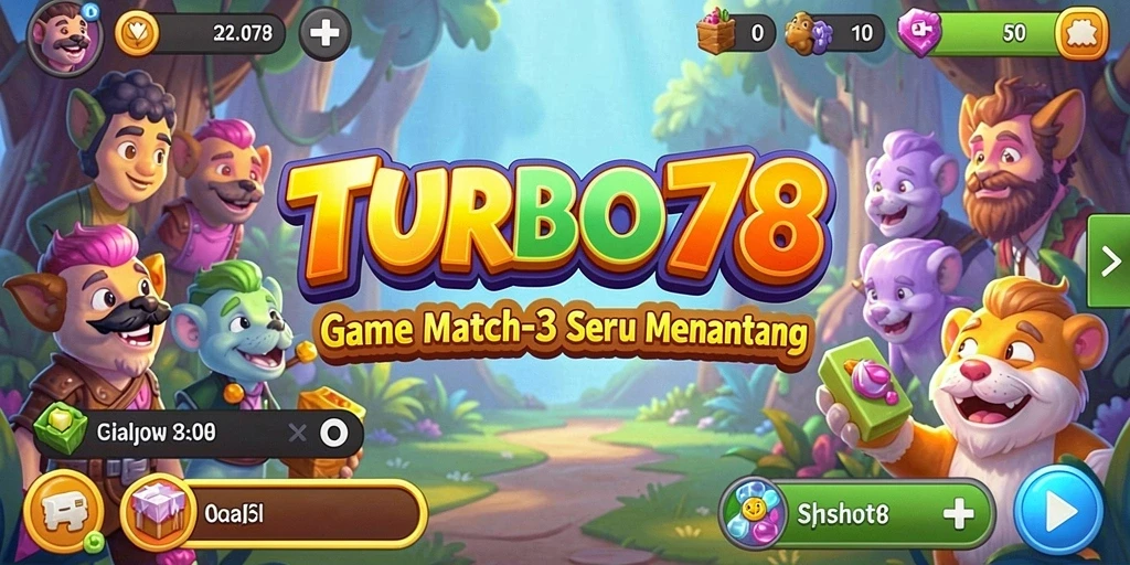 Tampilan gameplay TURBO78 match-3 yang seru dan penuh warna.