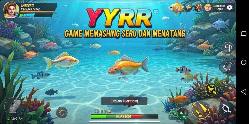 Tampilan gameplay YYRR yang menarik dengan berbagai jenis ikan.